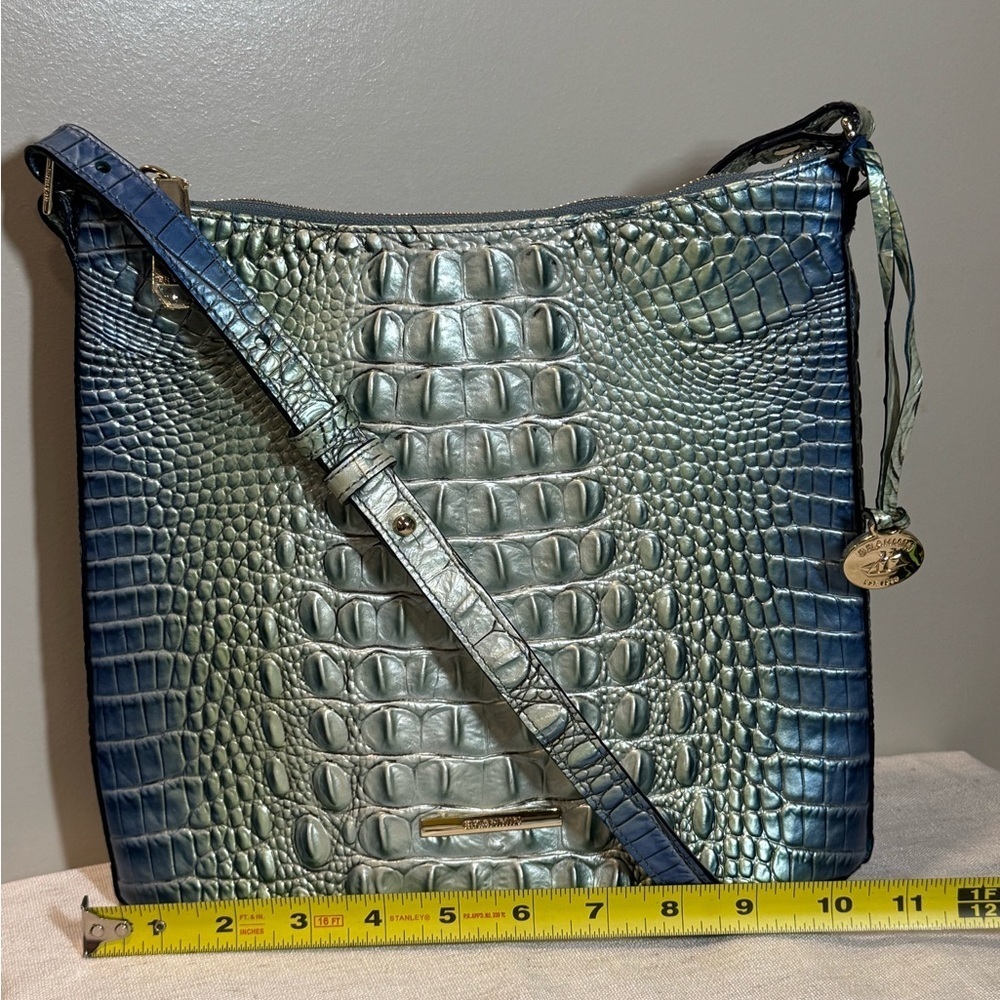 Brahmin Blue Katie Melbourne Teal Ombre Croc-Embossed Shoulder Bag - Picture 12 of 16